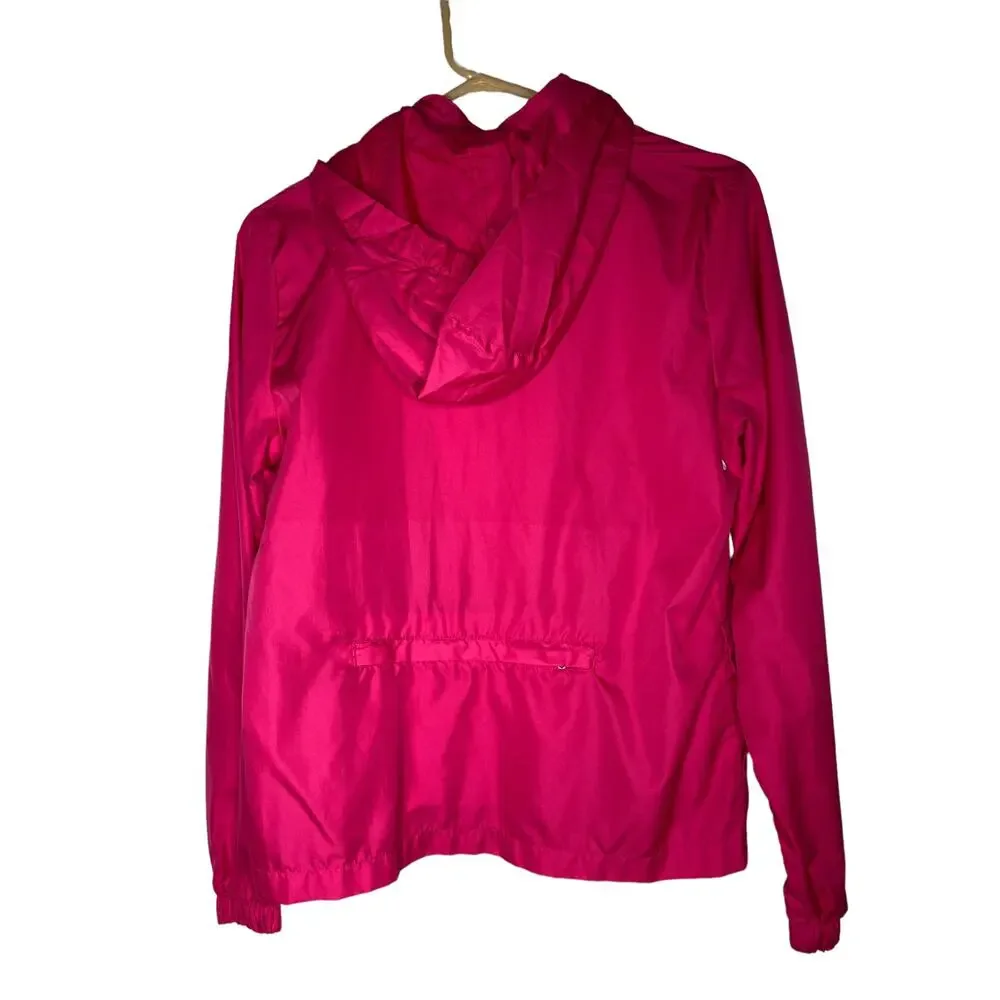 Danskin Pink & white medium hooded rain jacket